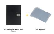 Securit Menu Set - Leather Raw A4 Black - 10 Menu Holders + 20 Extra Pouches