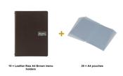 Securit Menu Set - Leather Raw A4 Brown - 10 Menu Holders + 20 Extra Pouches image