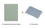 Securit Menu Set - Signature A4 Green - 10 Menu Holders + 20 Extra Pouches