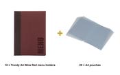 Securit Menu Set - Trendy A4 Wine Red - 10 Menu Holders + 20 Extra Pouches