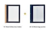 Securit Menu Set - Wood A4 Blue - 10 Menu Holders + 20 Extra Pouches