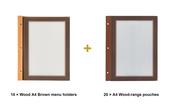 Securit Menu Set - Wood A4 Brown - 10 Menu Holders + 20 Extra Pouches
