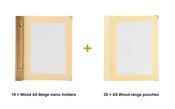 Securit Menu Set - Wood A5 Beige - 10 Menu Holders + 20 Extra Pouches