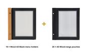 Securit Menu Set - Wood A5 Black - 10 Menu Holders + 20 Extra Pouches