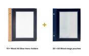 Securit Menu Set - Wood A5 Blue - 10 Menu Holders + 20 Extra Pouches image