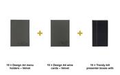 Securit Menu Suite - Design A4 Velvet - 10 Menu Holders + 10 Wine Cards + 10 Bill Presenter Boxes