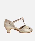 Gold Ballroom Dance Shoes with Low Heel, Open Toe, T-Bar Strap - 019 image