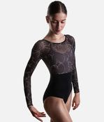 Imma Floral Long Sleeve Ballet Leotard, Classic Black - 31743 image