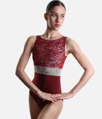 Ballet Leotard with Teardrop Back &amp; Lace Overlay - IRIS GL Bordeaux image