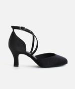 BL126 - Social Ballroom Dance Shoes, Black Satin Closed-Toe Heels with Suede Sole image