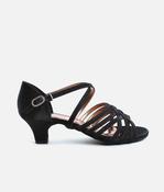BL180 - Low Heel Satin Ballroom Heels with Cross Straps &amp; Diamante Buckle image