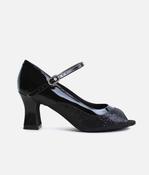 BL194 - Heeled Court Ballroom Dance Shoes, Sparkle Canvas &amp; Patent image