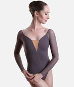 Long Sleeve Dance Leotard with Mesh Inserts, Elegant Balletwear - CARLOTTA image