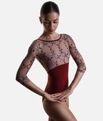 Embroidered 3/4 Sleeve Ballet Leotard - DIANA DI Bordeaux image
