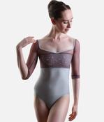 Professional Ballet Leotard with Contrast Neckline - MANIA CL Silver image