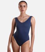 Low Back Dance Leotard, Tank Strap with Contrast Velvet Trim - GINA