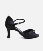 Black Satin Latin Dance Shoes with Open Toe, Diamante Buckle - LEONA image