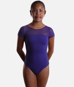 Girls Short Sleeve Printed Leotard with Mesh Cross Back Detail - M20008C image