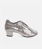 Silver Practice Shoes with Supportive Cuban Heel, Secure Lace-Up - PD706 image