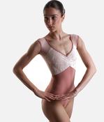 Cap Sleeve Ballet Leotard with Pinch Front &amp; Deep V Back - ELLI MESH ROSEWOOD image