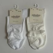 Communion Ankle Sock with Embossed Bow Detail - White &amp; Off-White