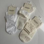 Communion  Ankle Sock Lace Frill with Bow &amp; Pearl Detail - White, Off-White &amp; Antique Cream