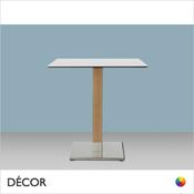 1A1 Tiffany Natural Square Dining Table Base with a Square Column in Natural or Wenge Stained Beech on a Satin Steel Base - Add Square or Round Compact Laminate Tops in a Range of Sizes &amp; Finishes - Décor for Business image