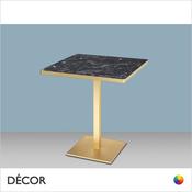 1 A Tiffany Square Satin Brass Dining Table Base with a Slim Square Column - Add a Brass-Edged Round or Square Black or Carrara Marble Effect Compact Laminate Top- Décor for Business