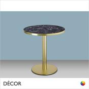 11A1 Tiffany Round Satin Brass Dining Table Base with a Round Column - Add a Brass-Edged Round or Square Black or Carrara Marble Effect Compact Laminate Top- Décor for Business image