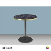 111A1 Tiffany Round Black Powder-Coated Dining Table Base with a Slim Round Column - Add a Brass-Edged Round or Square Black or Carrara Marble Effect Compact Laminate Top- Décor for Business image