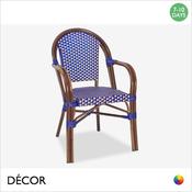 11 N San Marco Stackable Dining Chair with Armrests - Vintage Style Woven Faux Rattan with a Dark Bamboo Painted Aluminium Frame - In Designer Colours &amp; Neutral Tones - Décor for Business