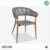 11 Popolo Stackable Dining Chair with Armrests and a Grey or Natural Wood-Effect Frame and a Woven Rope Seat and Backrest - Modern Design in Neutral Colours - Décor for Business image
