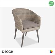 11 Campo Stackable Tub-Style Dining Chair with a Cushion and a Woven Rattan-Effect Seat and Wrap-Around Backrest - Modern Design in Neutral Colours - Décor for Business