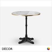 1 B Caffè Bistro Dining Table Base with a Calacatta Marble High Gloss Laminate Round Table Top with Gold Edge - Classic Vintage Bistro Style - Décor for Business image