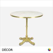Caffè Bistro Gold Dining Table Base with a Calacatta Marble High Gloss Laminate Round Table Top with Gold Edge - Classic Vintage Bistro Style - Décor for Business image
