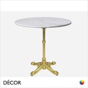 Caffè Bistro Gold Dining Table Base with a Solid Carrera Marble Round Table Top - Classic Vintage Bistro Style - Décor for Business image