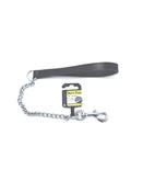 Chain Lead With Bridle Leather In Black - 19" Heavy Weight