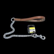 Chain Lead With Bridle Leather In Tan - 24" Heavy Weight