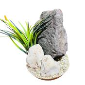 Trio Rock With Plant Aquarium Ornament