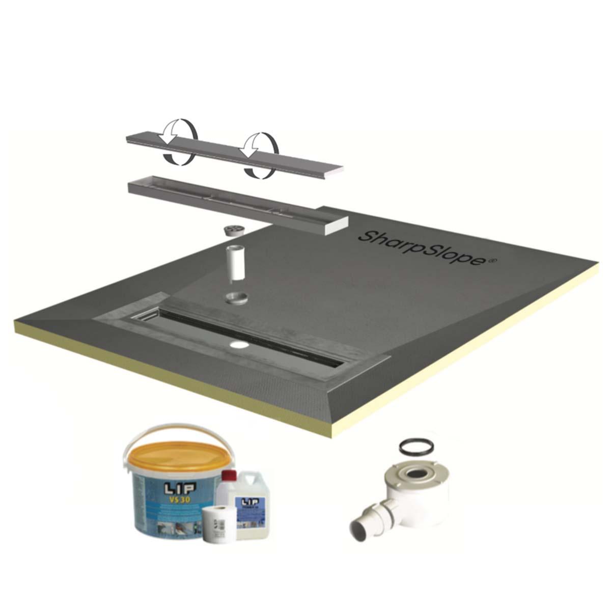 SharpSlope Wet Room Shower Tray Base Kit Linear Panel Drain in Louth