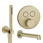 Speciale Dual Outlet Thermostatic Shower Valve with Pencil Handset and Bath Spout - Brushed Brass