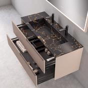 Fiora Synergy 800 Bone 2-Drawer Unit with Black Gold Built-In Basin in Listello Texture