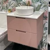 Granlusso™ Opus Pink Fluted Wall Mounted Vanity Unit With Carrara Marble Effect Worktop