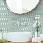 Penny Aquamarina Round Wall &amp; Floor Mosaic Tile 31x33cm Gloss image