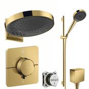 Axor Showerselect ID 2 Outlet Shower Valve with Rainfinity 360 Overhead &amp; Slide Rail Kit - Polished Gold Optic