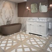 Björn Mocha Gold Wood Effect Porcelain Tile 90x90cm Matt image
