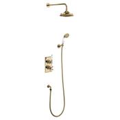 Burlington Trent Thermostatic Dual Outlet Shower Valve with Shower Handset and Overhead - Gold image