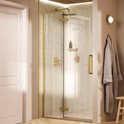 Crosswater Asura Hinged Shower Door with Inline Fixed Panel - Brushed Brass