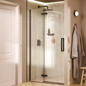 Crosswater Asura Hinged Shower Door with Inline Fixed Panel - Matt Black