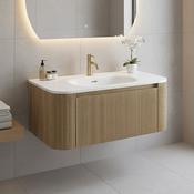 Florence Fluted 870 Curved Wall Mounted Vanity Unit With Matt Stone Basin - Country Oak